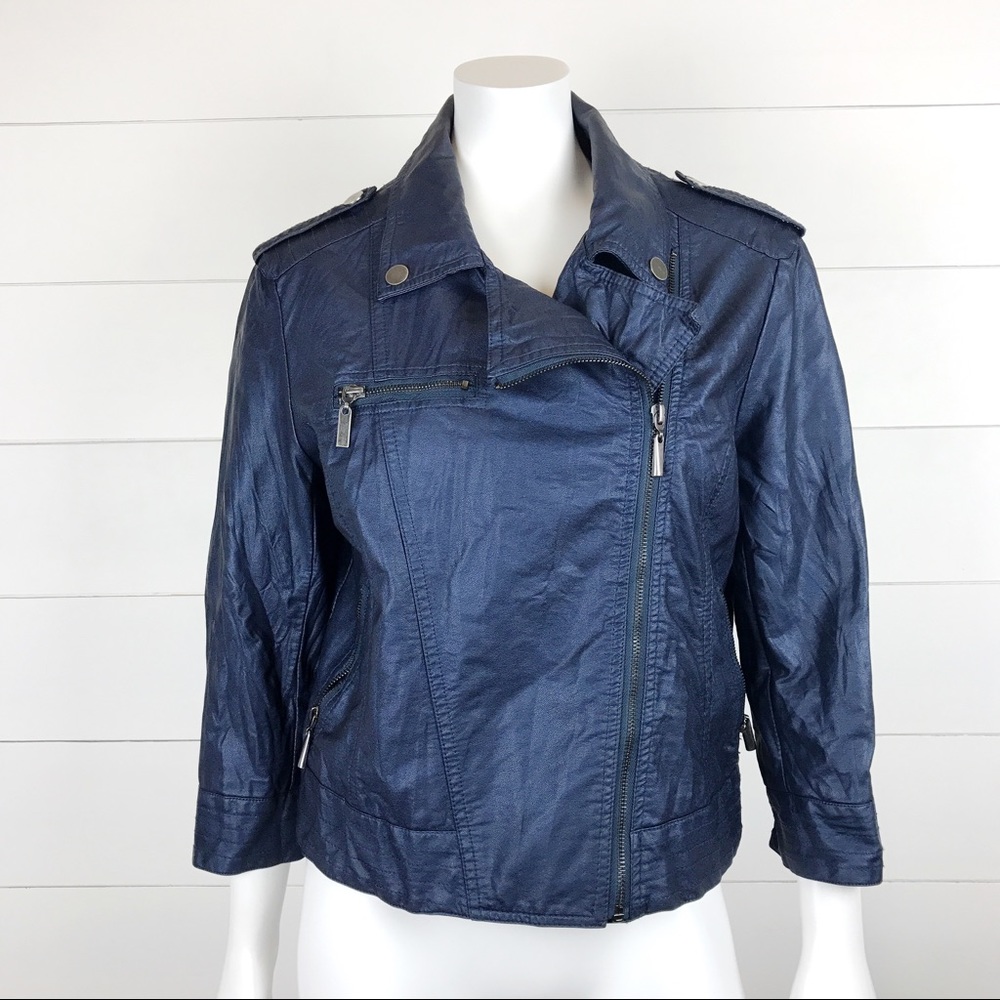 Flying Tomato L Moto Jacket Blue Vegan Leather