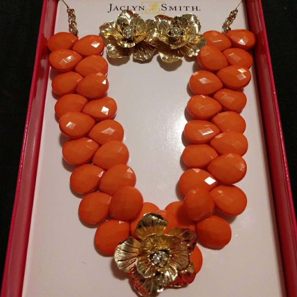 Orange and gold roses necklace and earrings