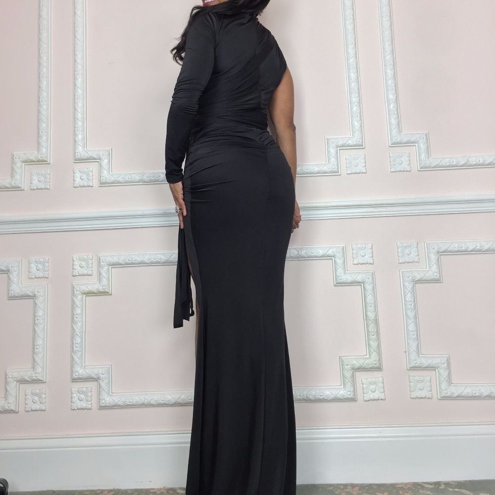 NEW Sexy long black one sleeve dress long gown - Picture 4 of 4