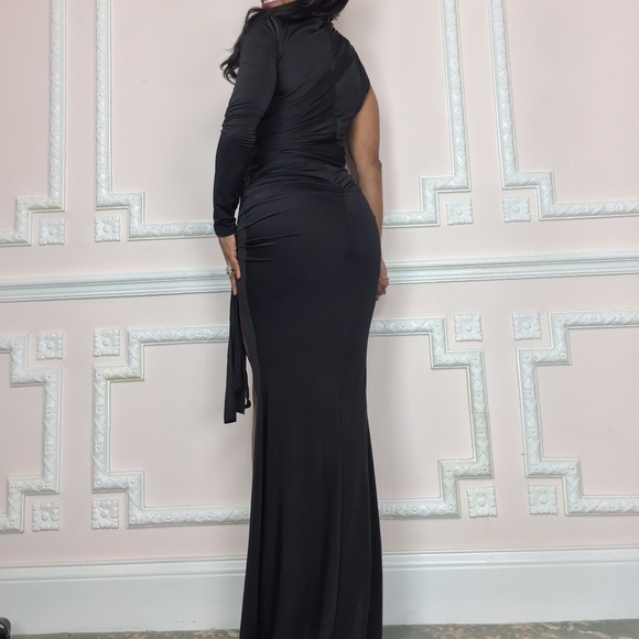 NEW Sexy long black one sleeve dress long gown - Picture 4 of 4