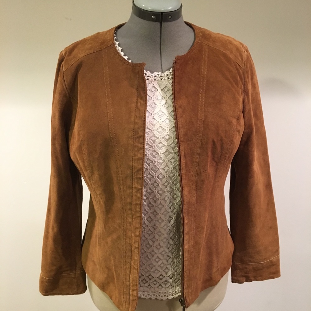 Brown Suede Zip Jacket Medium - image 5