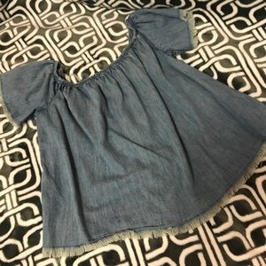 Denim off-shoulder blouse