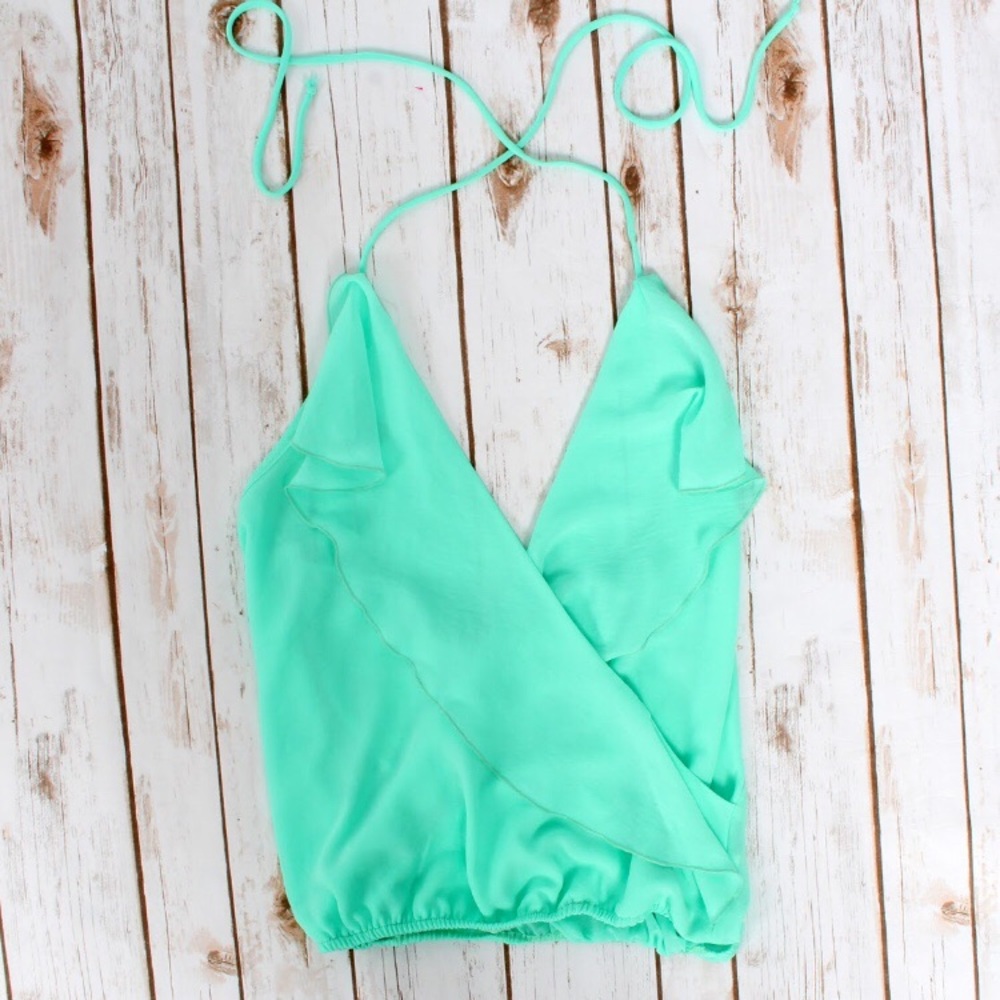 Tobi Turquoise Halter ruffle top