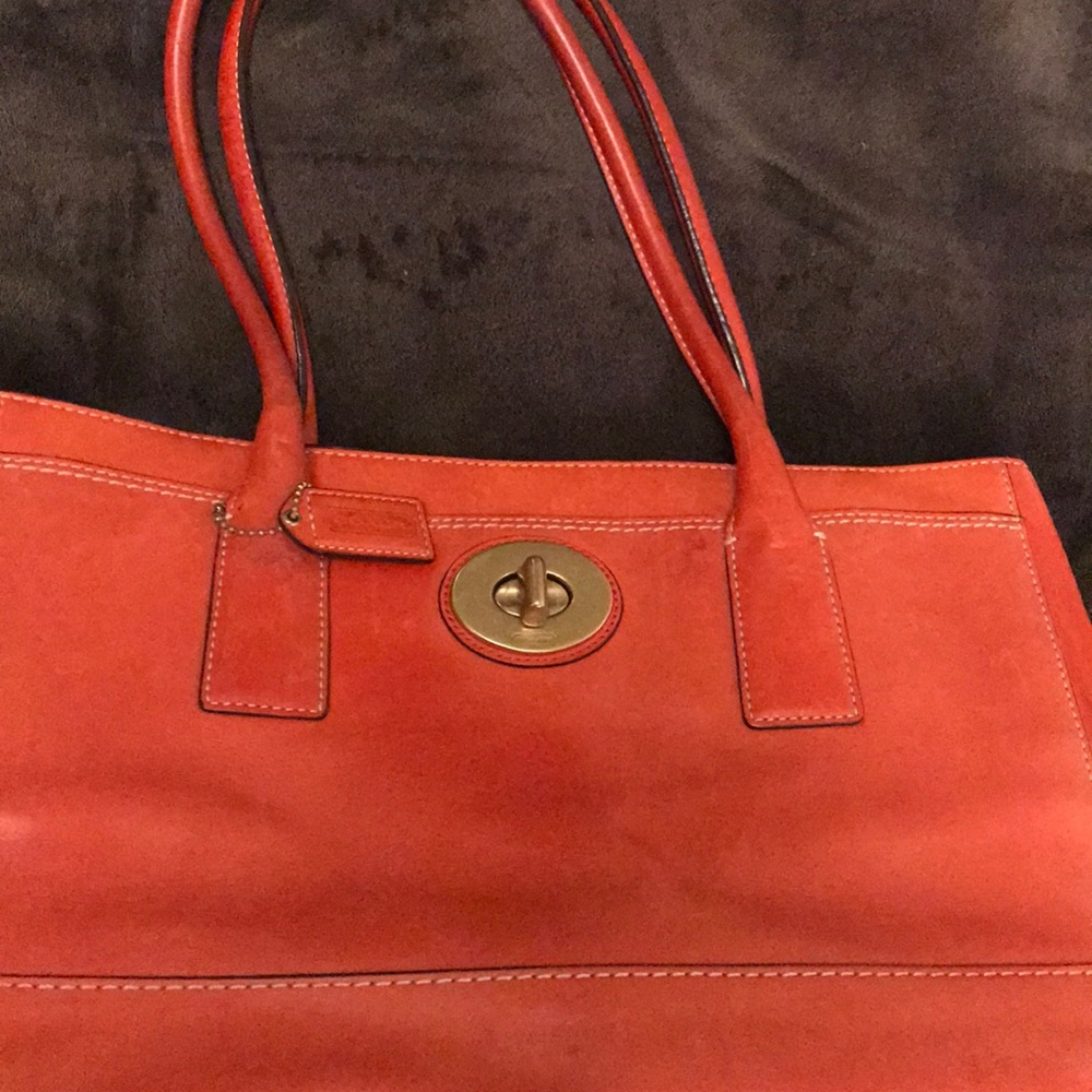 Authentic coach orange leather shoulder bag