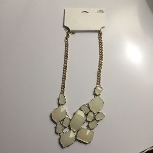White and Gold Faux Stone Statement Necklace