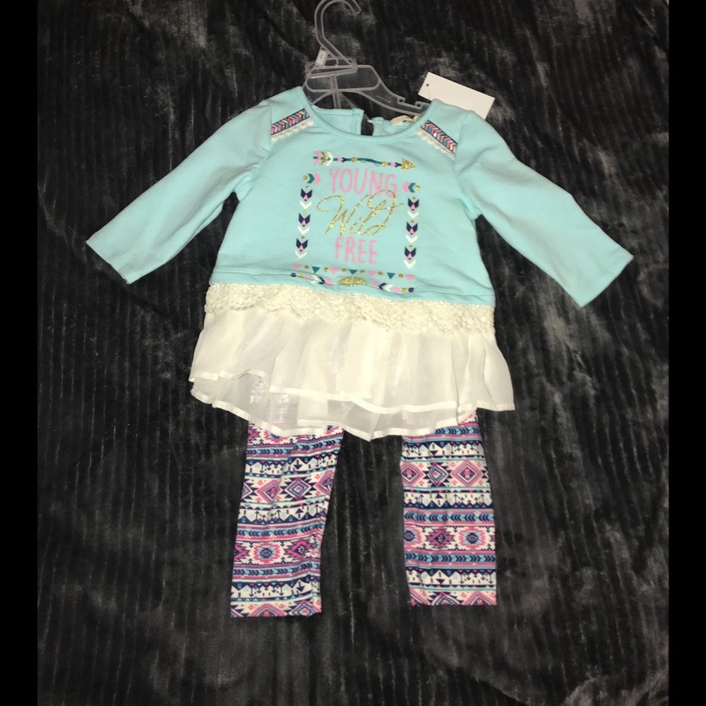 Glittery Light blue top w/Aztec leggings set