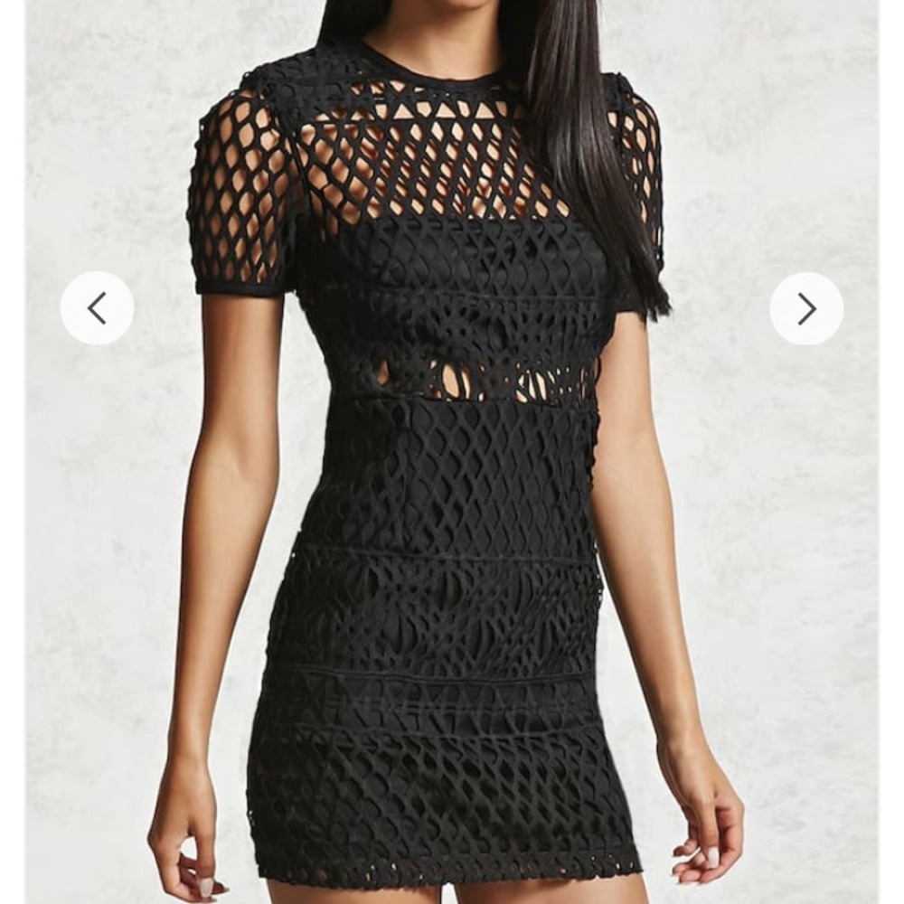 Black Forever 21 fish net sheer mini dress