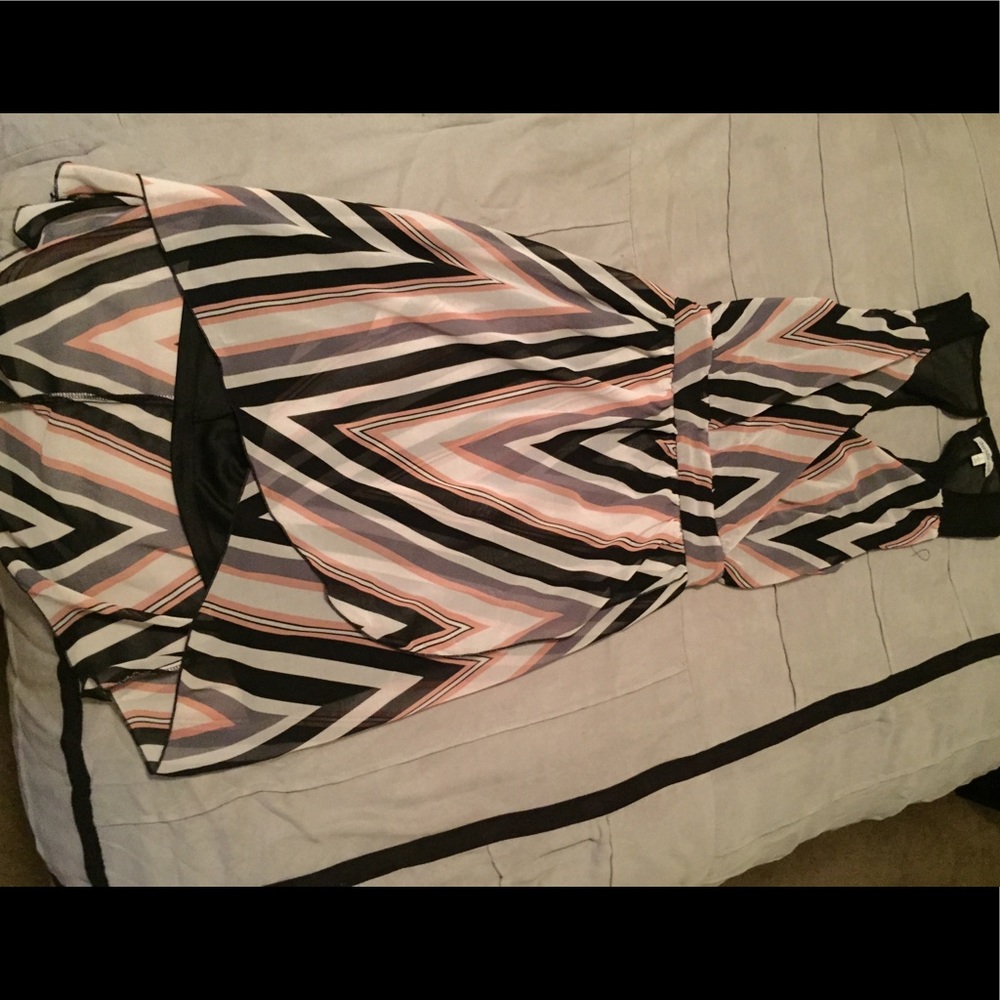 Pink, black and white high lo dress w/ cutout back