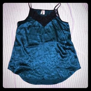 Long satin cami with lace detail