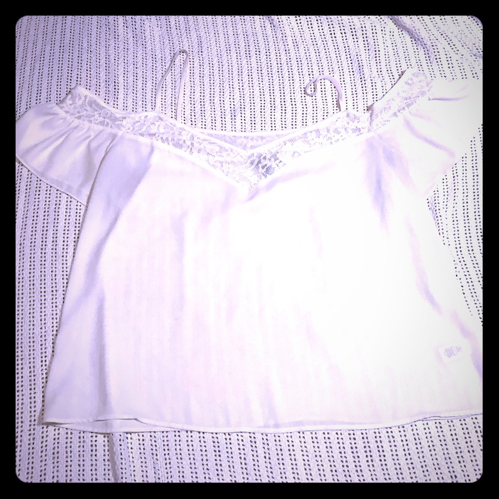 Express Off the shoulder sheer lace top in ivory