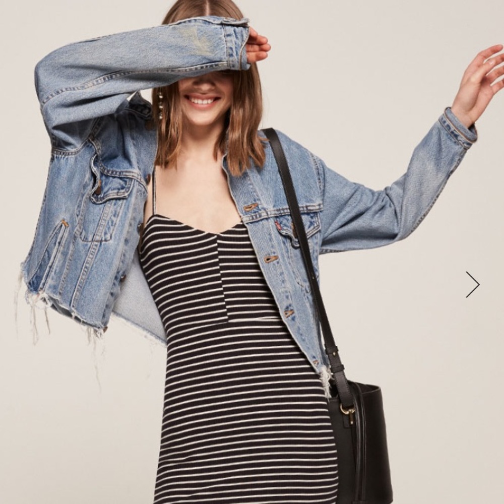 Reformation spencer dress in marine blue stripe