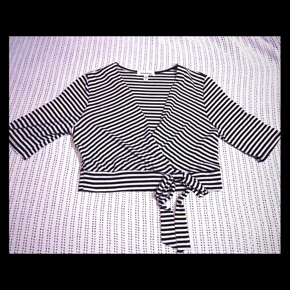 Stripe surplice crop top