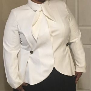 White Eloquii Tie Neck blazer