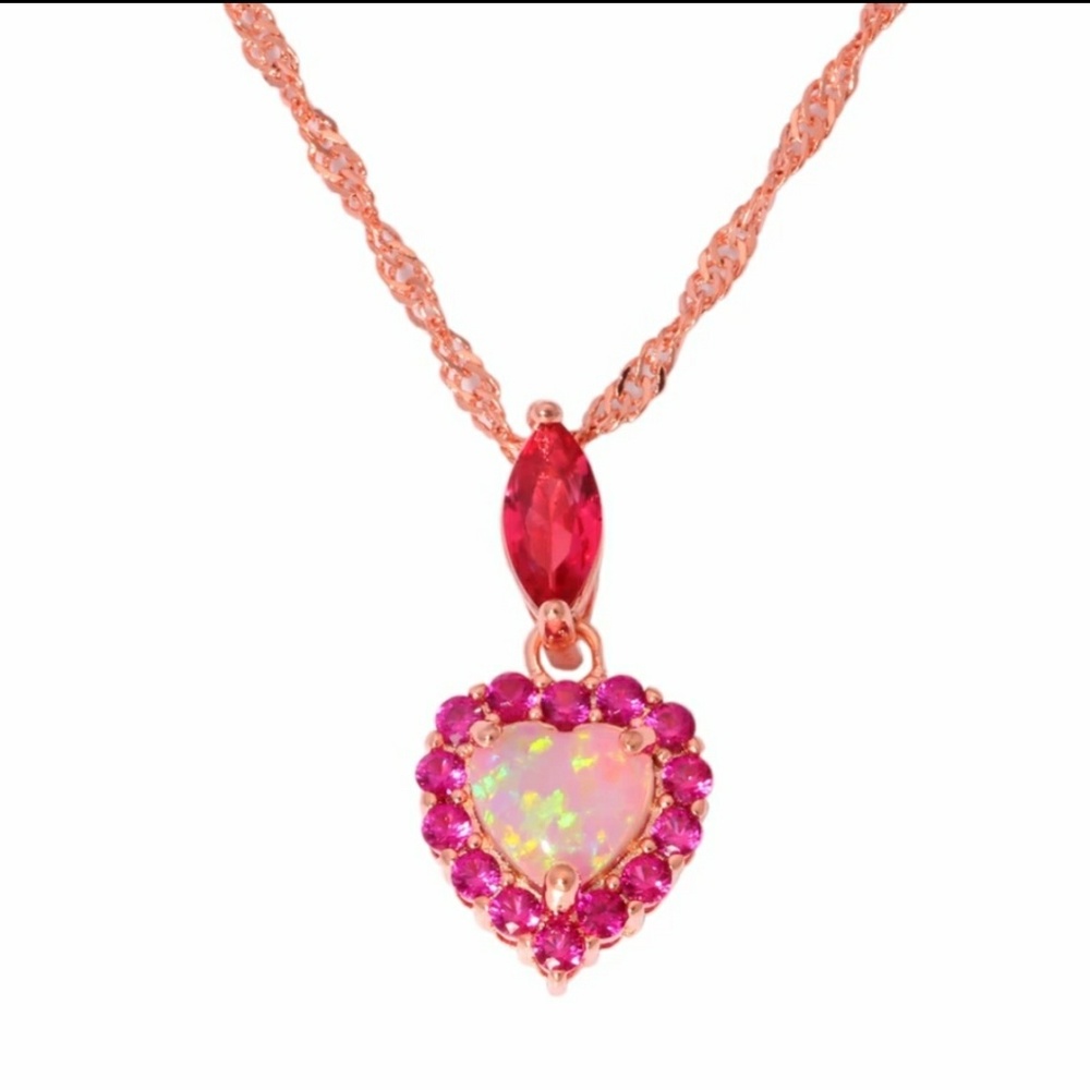 Vintage Heart Fire Opal Pendant Neclace