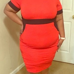 Monif C Red color block dress