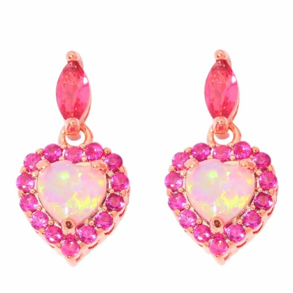 Vintage Heart Fire Opal Earrings
