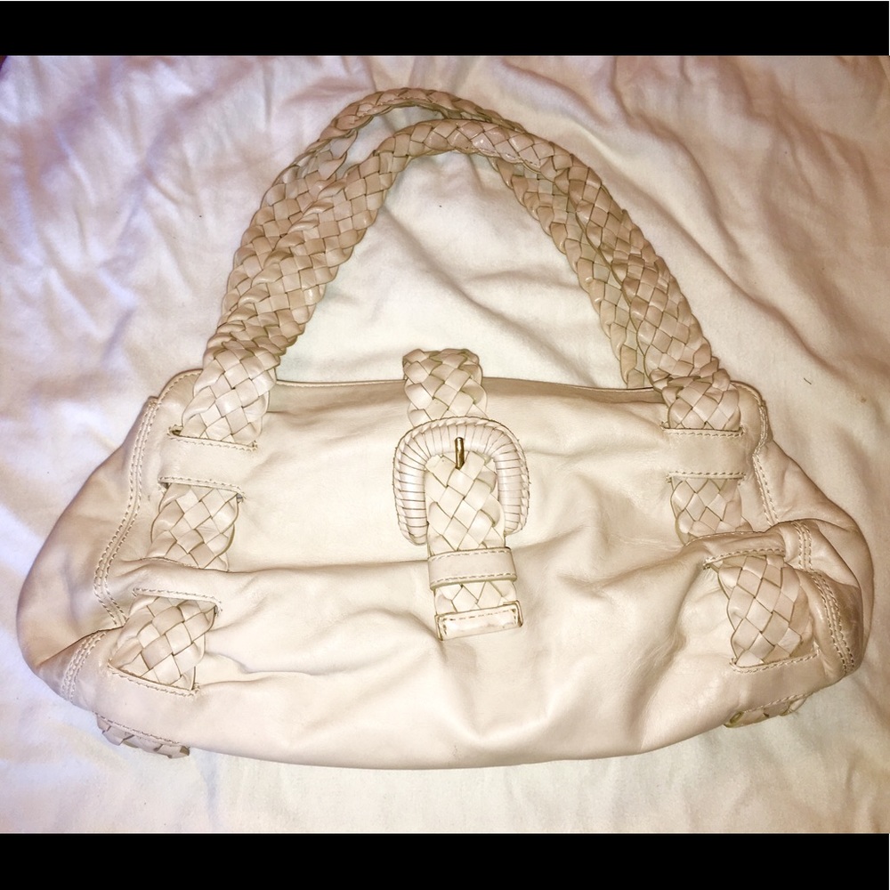 Michael Kors braided shoulder tote in white/gray