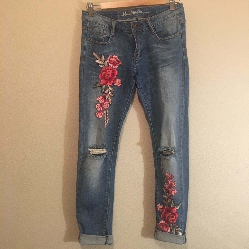 Floral boyfriend jeans