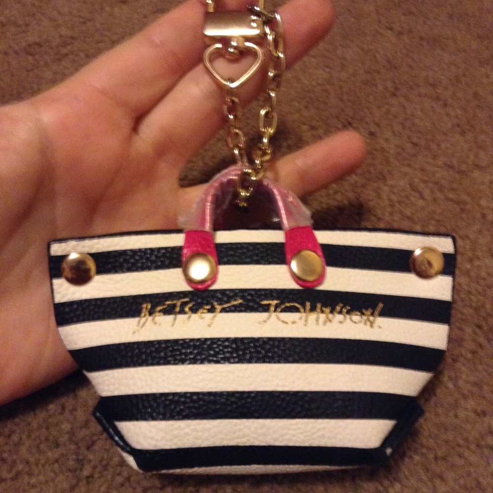 NWOT Betsey Johnson mini striped tote bag charm