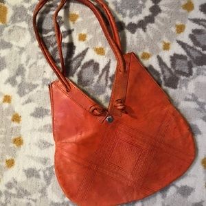 Vintage Orange Leather Shoulder Bag