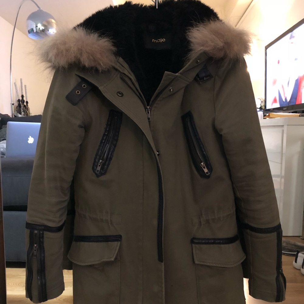 Maje Parka w Fur hood & removable faux fur liner