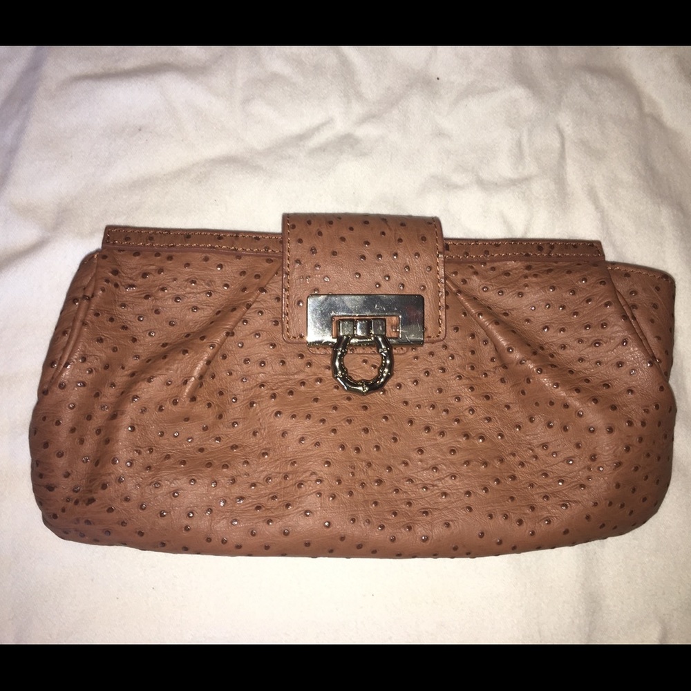 Elaine Turner clutch/purse in ostrich brown