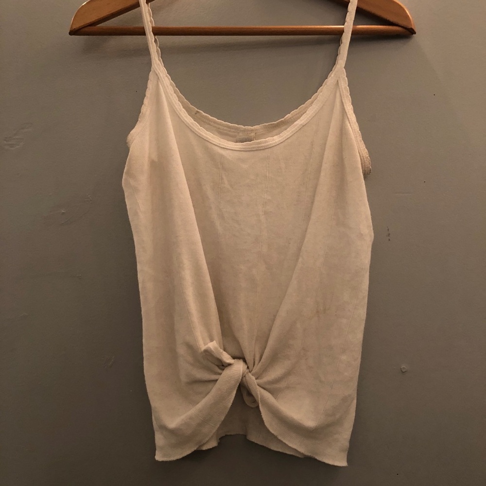 Tie-in-front white tank