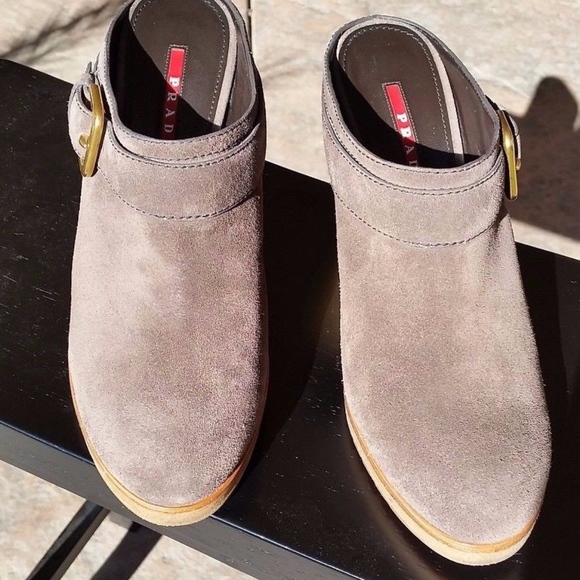 NWT Prada Chunky Heel Suede Grafite Clogs - Picture 4 of 5