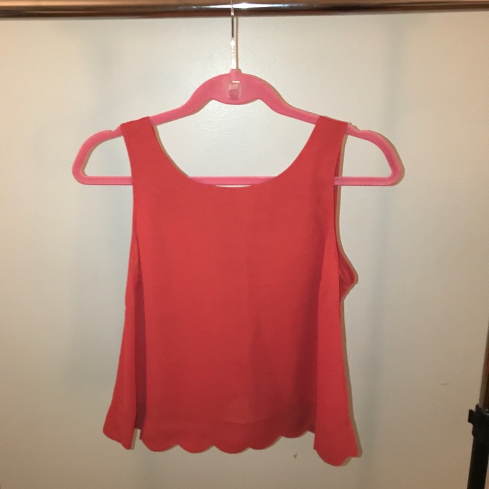 Red tank top with scalloped trim