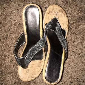 Sparkle cork wedge sandals