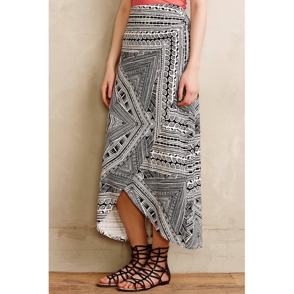 Maeve Bombora Wrap Maxi Skirt Sz M black & white