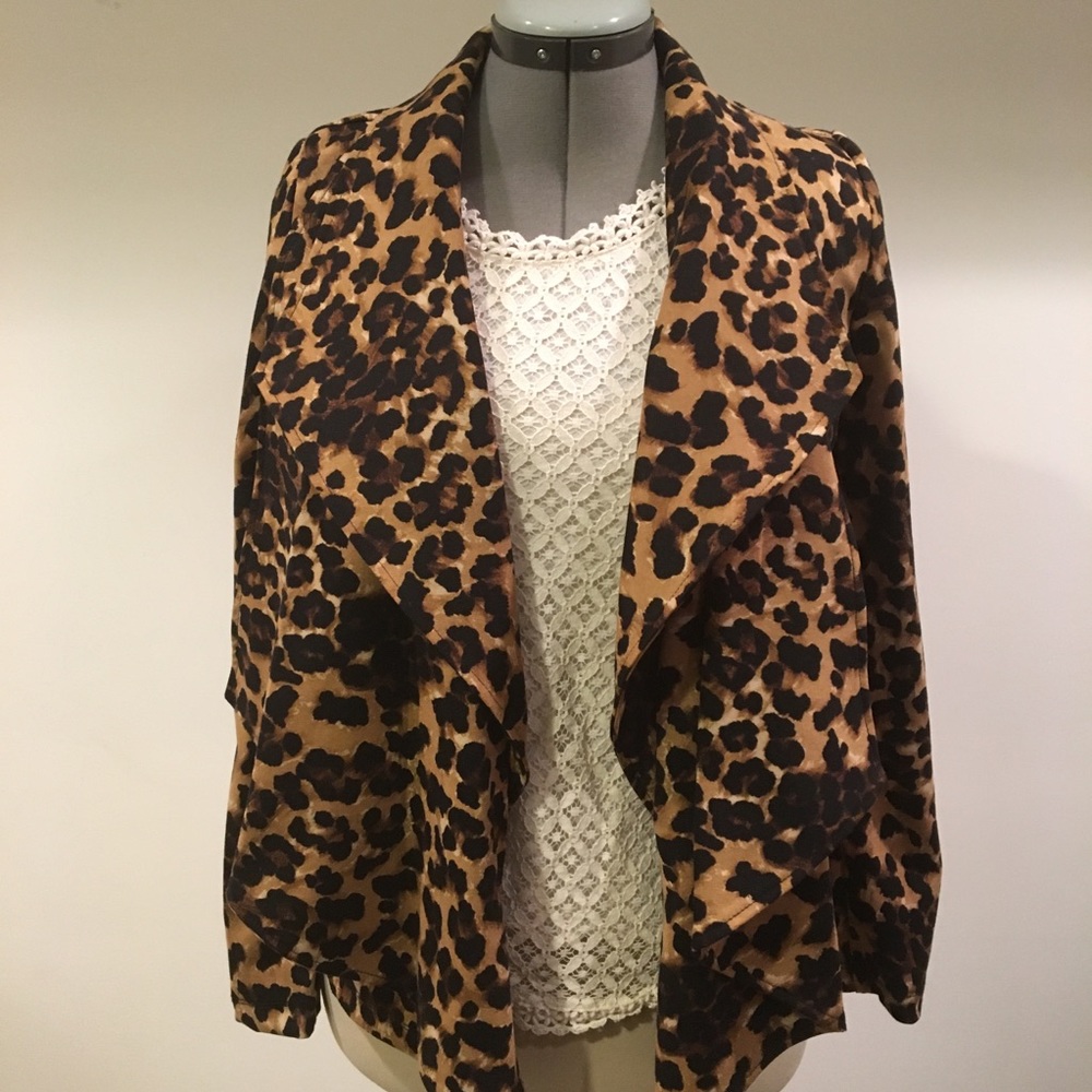 Leopard Print Open Front Jacket Small - image 1