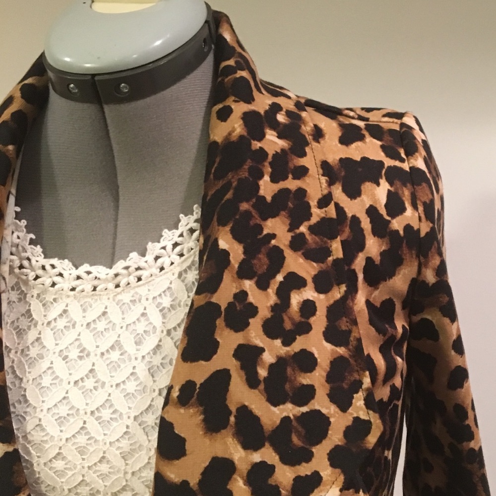 Leopard Print Open Front Jacket Small - image 3