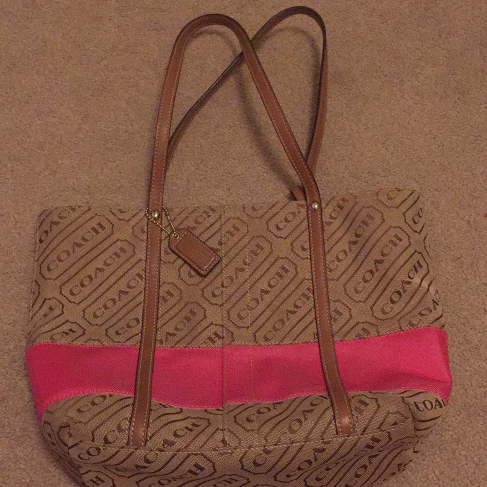 Authentic Signature Brown and Pink Coach Purse 👜 💕