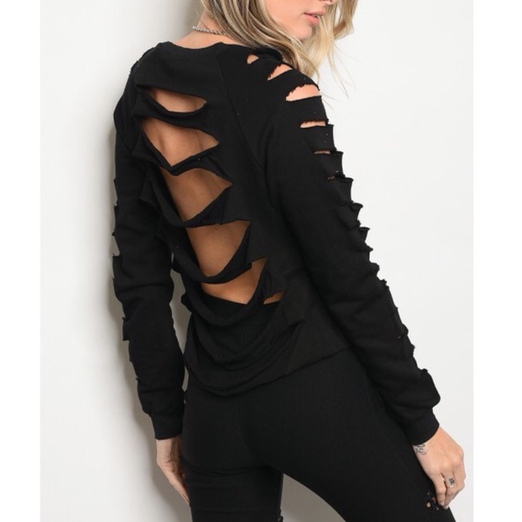 Cut Out Round Neck Long Sleeve Top - Picture 2 of 8