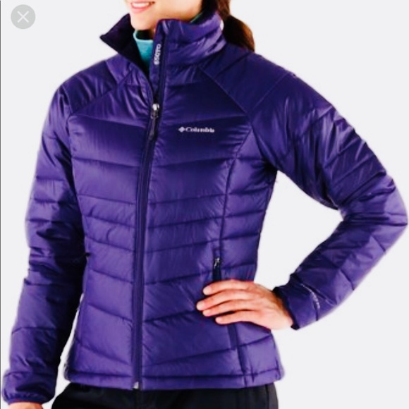 purple long turbodown jacket coat