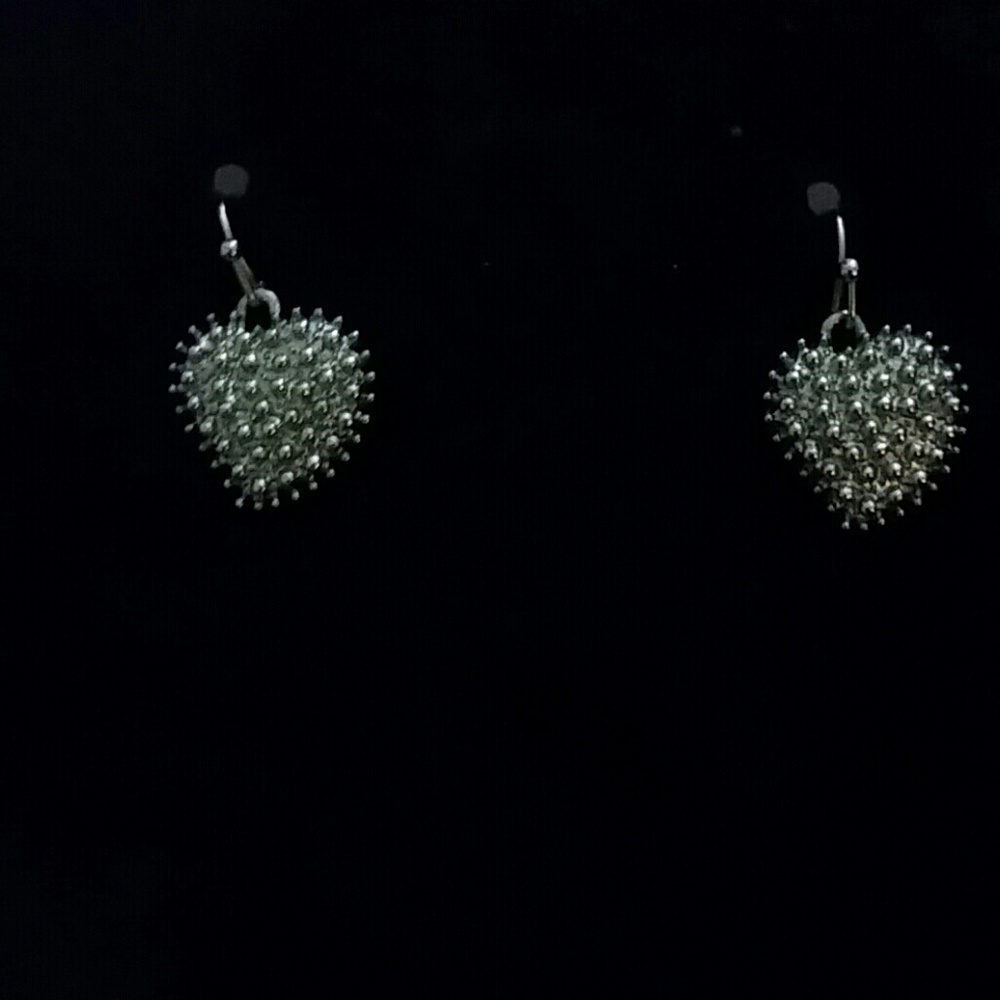 Silver studded heart chandelier earrings