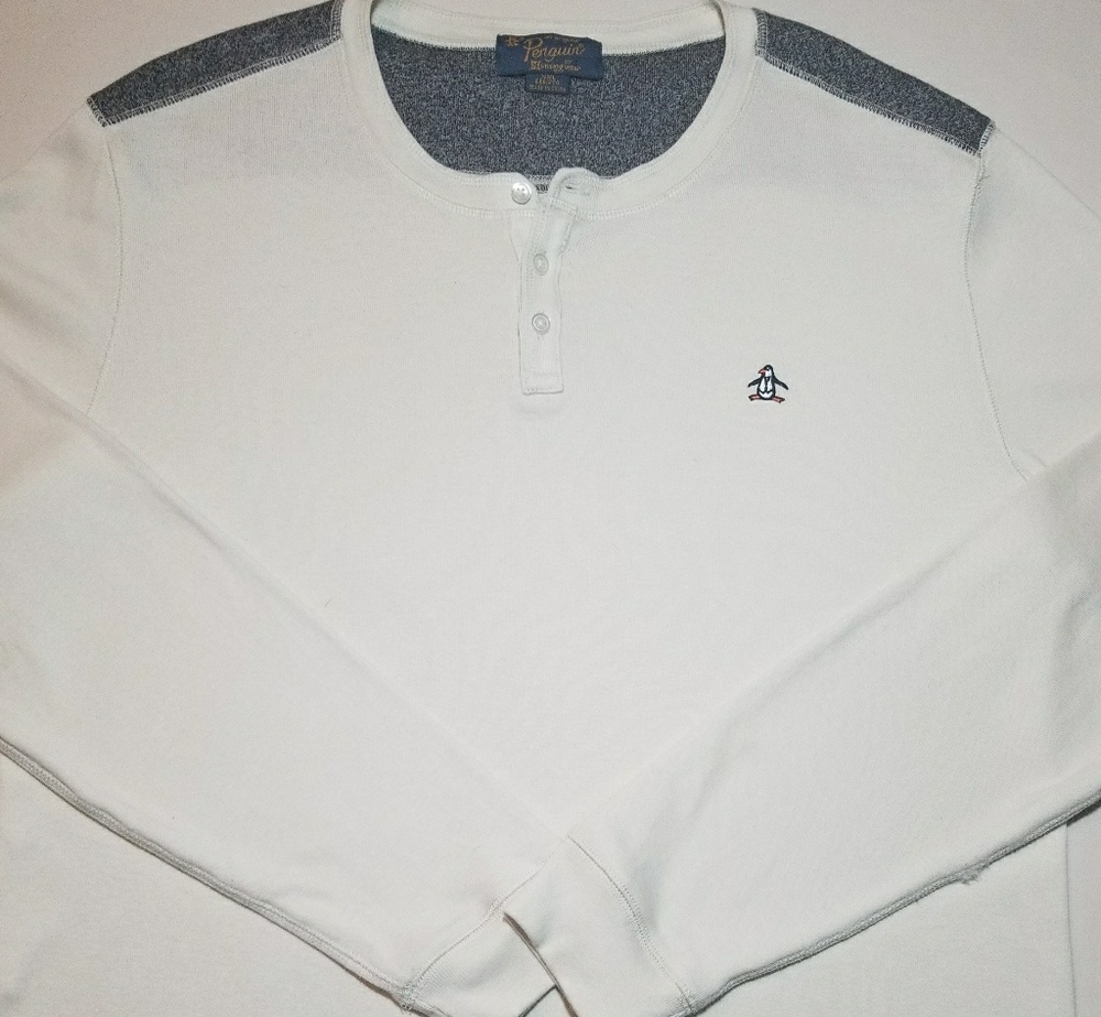 Original Penguin White and Gray Thermal Shirt XXL