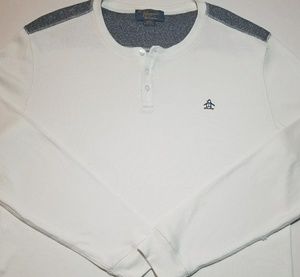 Original Penguin White and Gray Thermal Shirt XXL