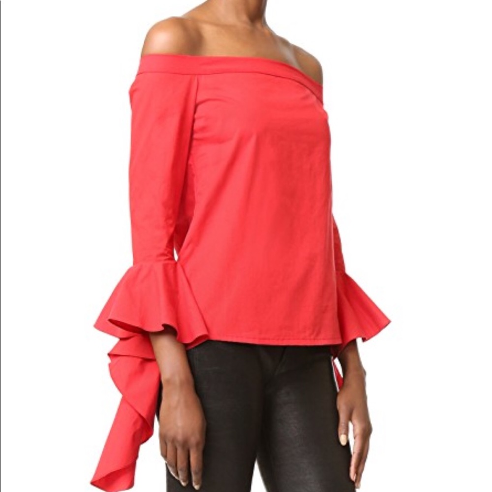 One of a kind Red top with ruffle sleeves