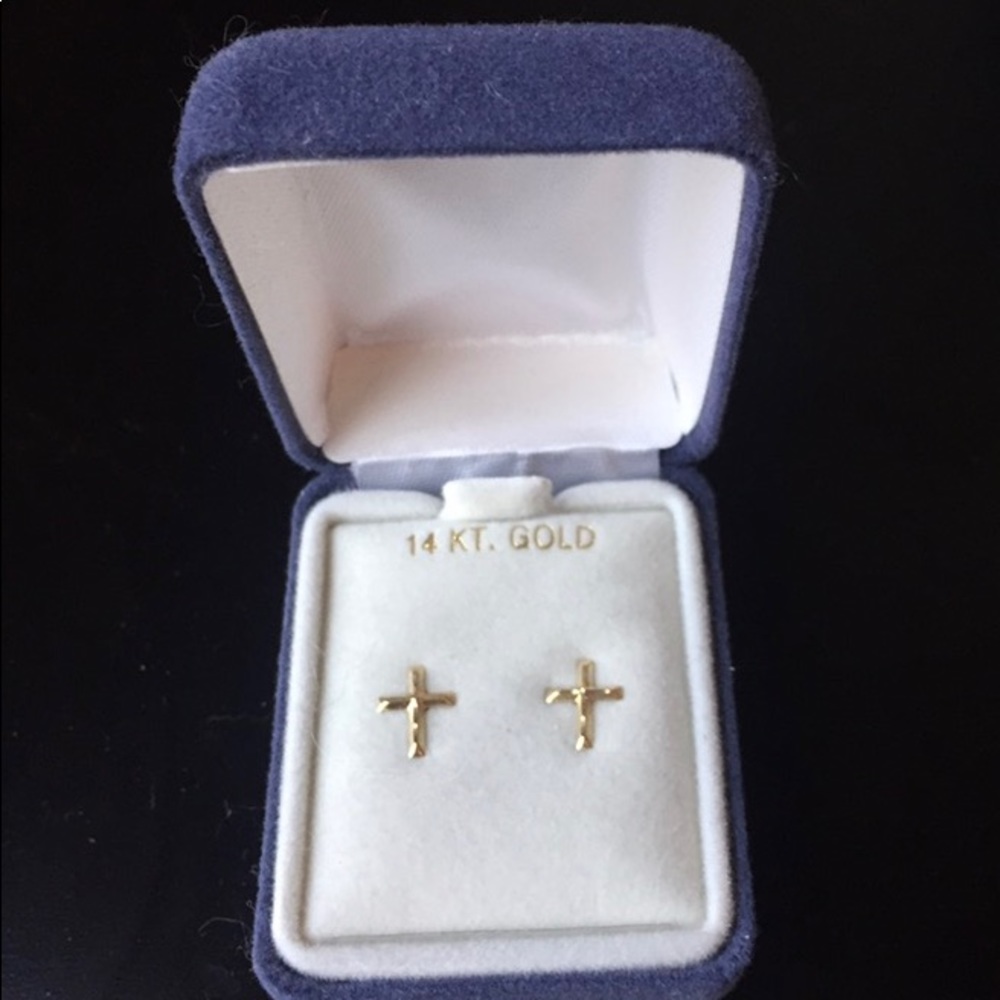 14 KT yellow old cross earrings