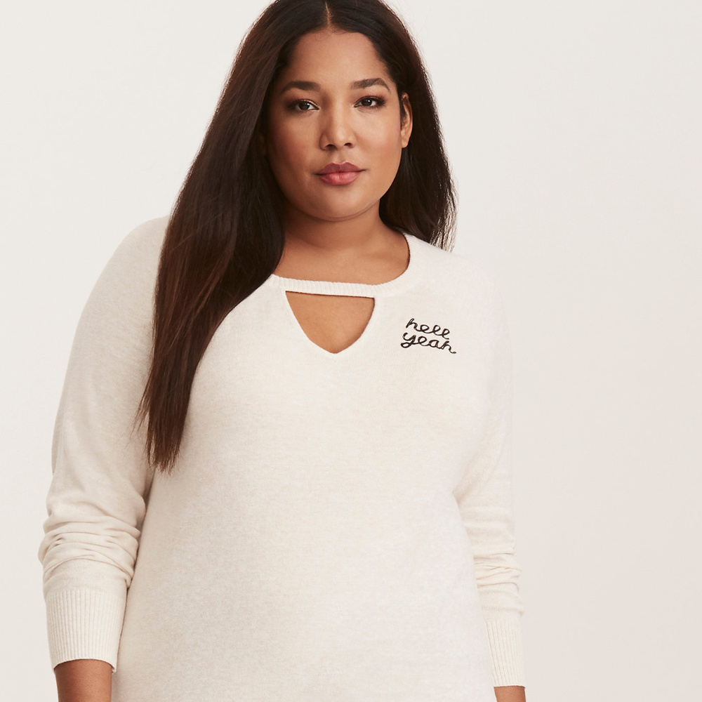 Torrid "hell yeah" sweater with cutout