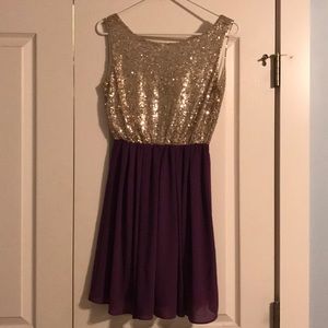 Purple and Gold Mini Formal Dress