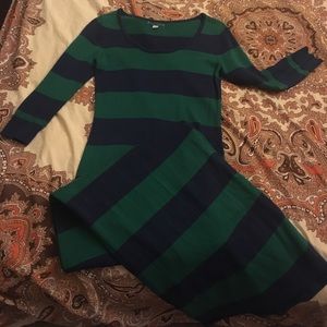 Long green & navy striped sweater dress