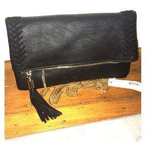 Large black faux leather clutch/shoulder bag