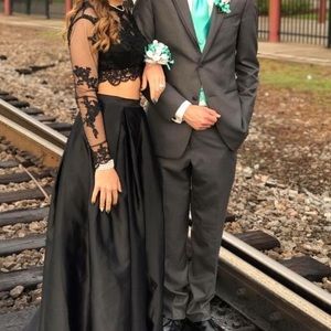 2 piece Black Lace Prom Formal Dress