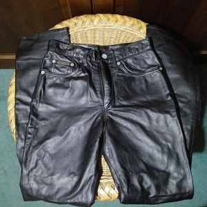 CK genuine leather skinny pants