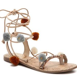 Pom detail Lace-up Sandals