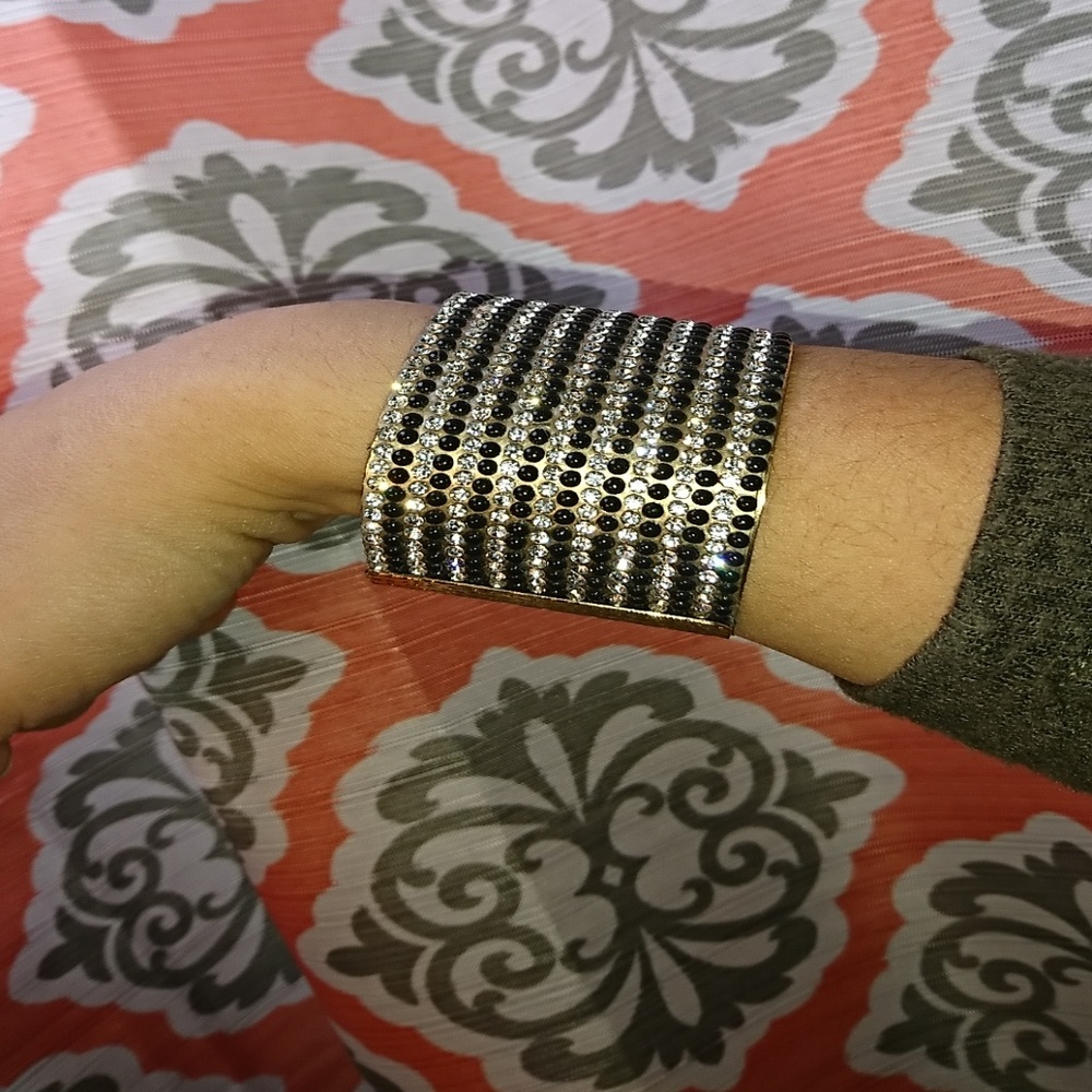 Black and Austrian crystal cuff/bangle