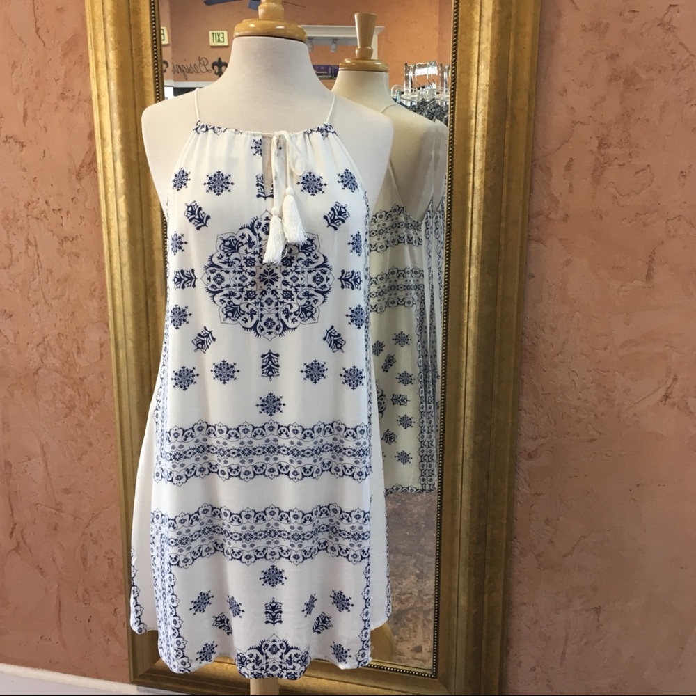 Blue Print Detail Handkerchief Dress